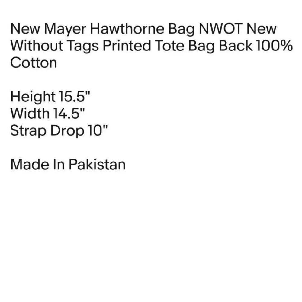 New Mayer Hawthorne Bag NWOT New Without Tags Printed Tote Bag Back 100% Cotton